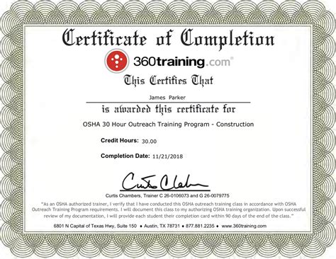 Osha Training Certificate Tutoreorg Master Of Documents