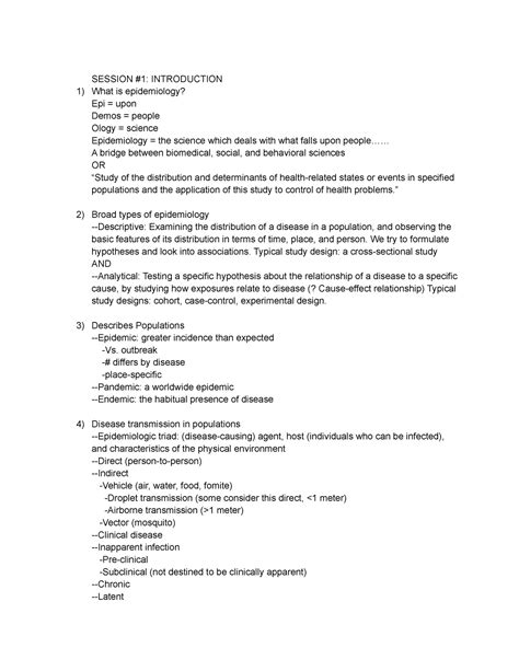 My Cheat Sheet For Epi SESSION 1 INTRODUCTION What Is Epidemiology