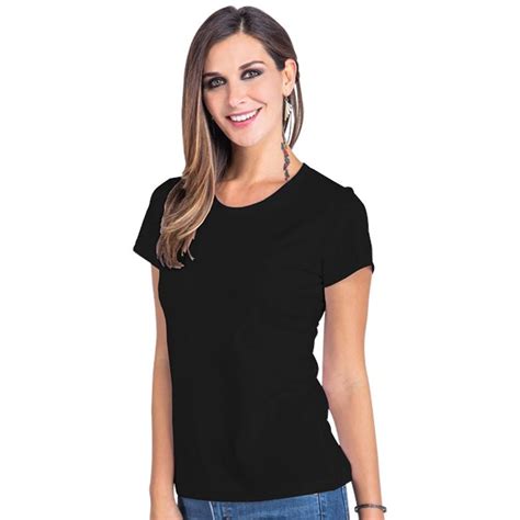 Venta Playera Negra Mujer Cuello Redondo En Stock