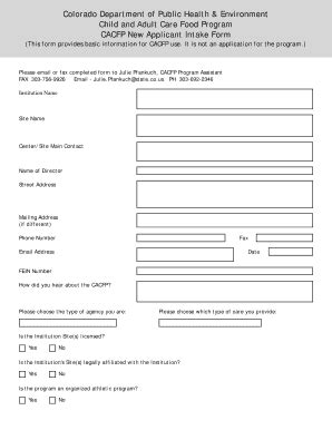 Fillable Online Colorado Cacfp New Applicant Intake Form Fax Email