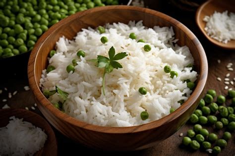 Premium Ai Image A Bowl Of White Rice With Peas And Green Peas