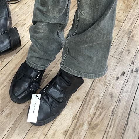 Iso Raf Simons Black Leather Velcro High Tops Do Depop