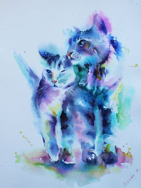 Cat Watercolor Painting Cute Cat Art Colorful Cat Portrait Watercolor