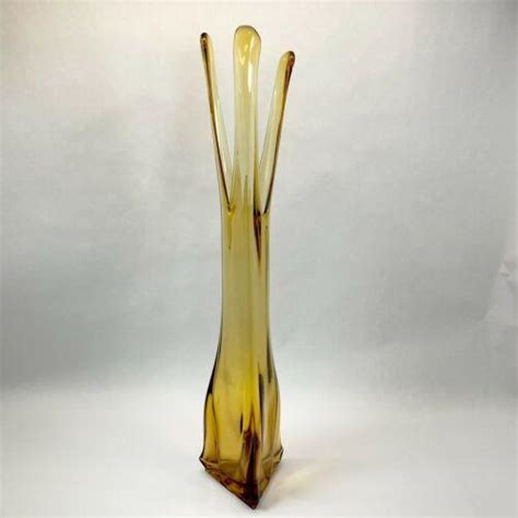 Vintage Viking Vase Amber Art Glass Epic 3 Stretch Swung Mid Century Mcm Tall 25 3940347139