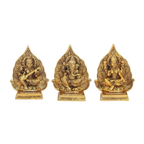 Aluminium Aluminum Metal Laxmi Ganesha Saraswati Ptta Idol Golden Color