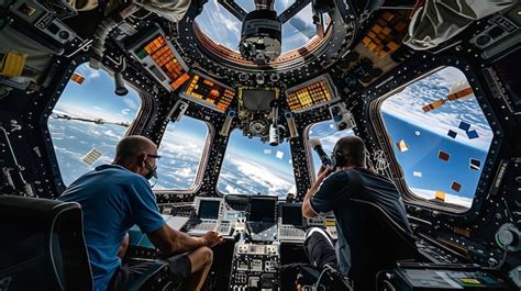 Premium Photo | Astronauts working inside the International Space ...