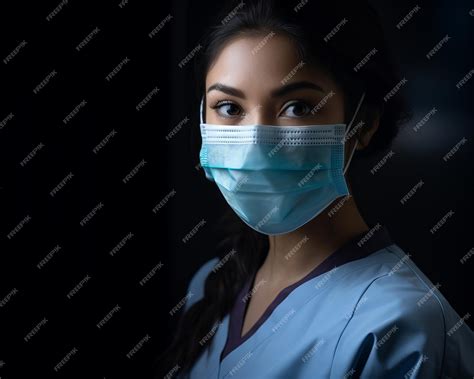 Premium Ai Image A Woman Wearing A Surgical Mask In Front Of A Black