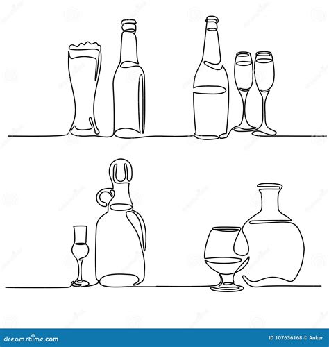 Set Bottle And Glass Stock Vector Illustration Of Contour 107636168