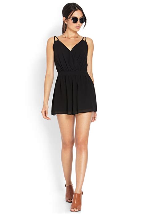 Lyst Forever 21 Flirty Surplice Romper In Black