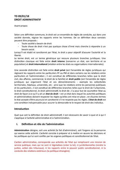 TD Droit Administratif TD 09 01 DROIT ADMINISTRATIF Avant Propos