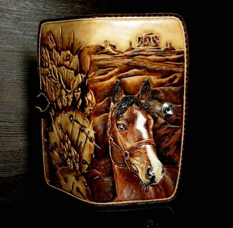 Hand Tooled Leather Cowboy Wallet Carved Wallet Long Wallet Etsy