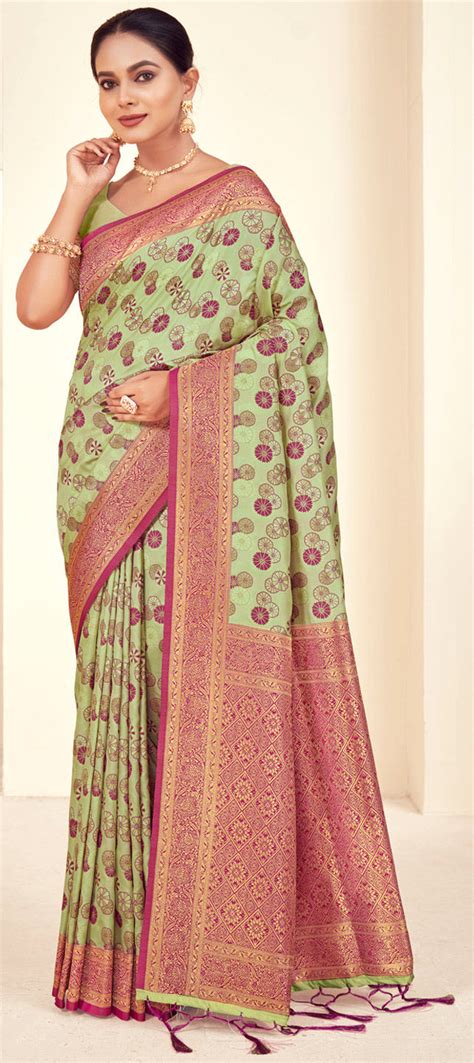 Party Wear Traditional Green Color Art Silk Fabric Saree 1942072