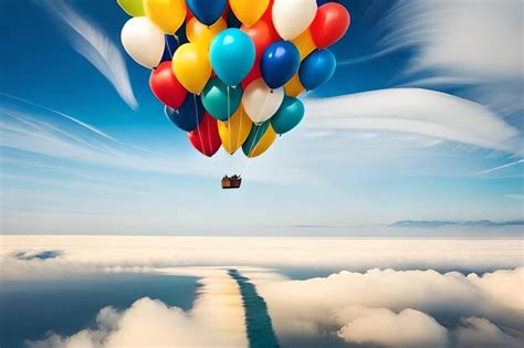 Globos Volando En El Cielo Con Una Casa Al Fondo Foto Premium