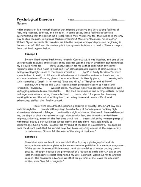 Psychological Disorders: Types and Examples Doc Template | pdfFiller