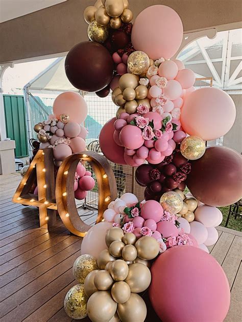 Beautiful Pink Burgundy And Gold Balloons 40th Birthday Themes 40th