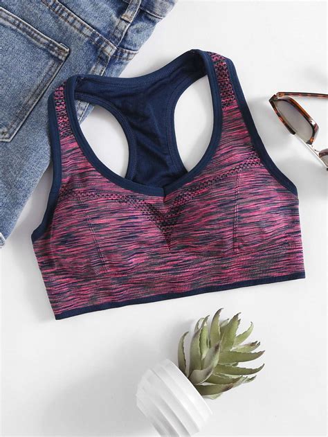 Space Dye Racer Back Sports Bra Shein Sheinside