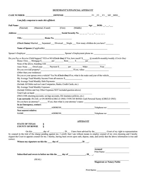 Fillable Online Tidc Tamu DEFENDANTS FINANCIAL AFFIDAVIT CASE NUMBER