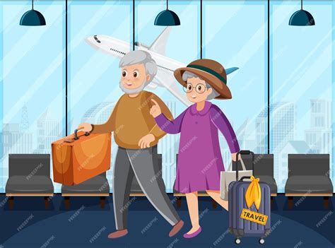 Premium Vector Senior Couple Travelers At Airport Terminal