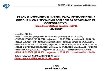 ZAKON O INTERVENTNIH UKREPIH ZA ZAJEZITEV EPIDEMIJE COVID 19 IN