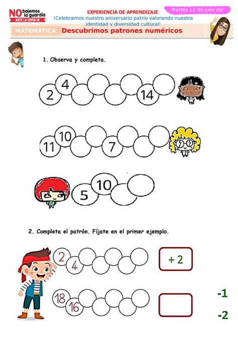 D2 A1 Ficha Descubrimos Patrones Numéricos Observa Y Completa Completa El Patrón Fíjate En
