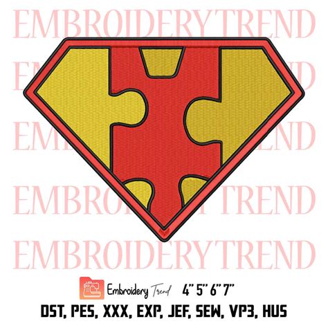 Superma Autism Logo Embroidery Puzzle Autism Embroidery Superhero