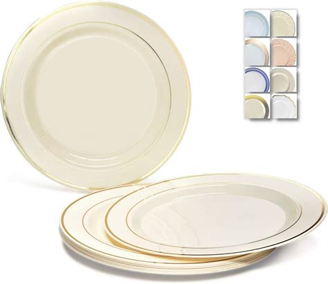 Amazon Wdf Pieces Gold Plastic Plates Ivory With Gold Rim