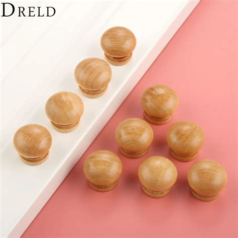 Dreld 10pcs Natural Wood Wooden Furniture Handles Cabinet Knobs And