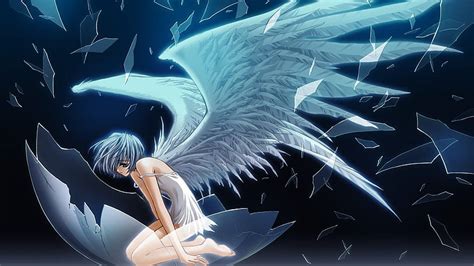 Anime Girl Angel Wings Broken Blue Eyes Hair Light HD Wallpaper Pxfuel