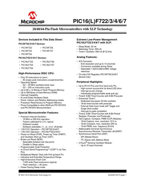 PIC16F723 Datasheet 8 Bit CMOS Microcontrollers