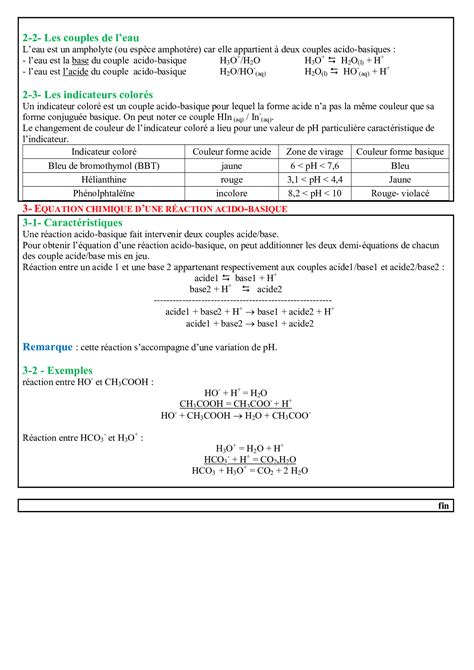 Les Réactions Acido Basiques Résumé De Cours 1 Alloschool