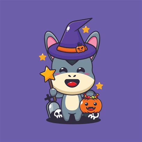 Witch Donkey In Halloween Day Cute Halloween Cartoon Illustration