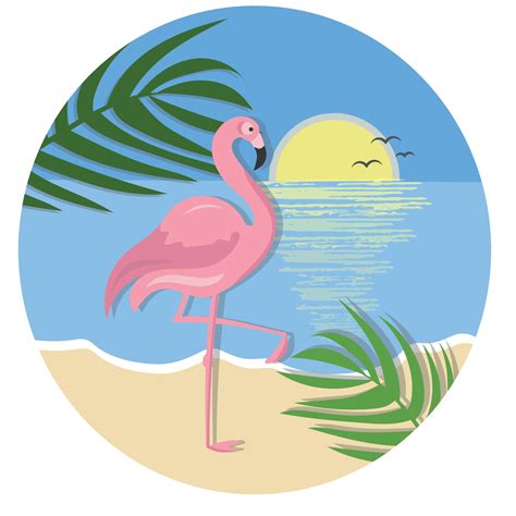 Pink flamingo on the beach, sunset over the sea 3232246 Vector Art at ...