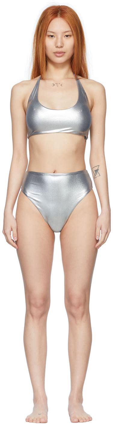 Silver Nylon Bikini By The Attico On Sale