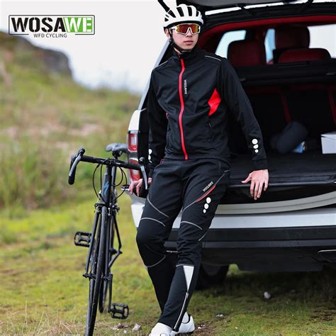 Wosawe Winter Men S Cycling Outfit Fleece Warm Mtb Jacket Reflective