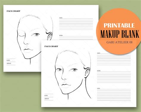 Makeup Face Chart Printable Makeup Practice Sheets Makeover Form Digital Instant Download