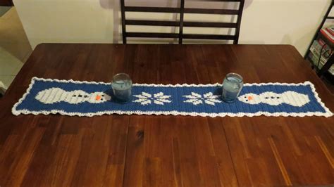 Snowman Table Runner Crochet | Handmade Crafts