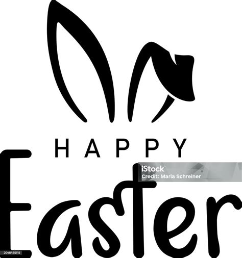 Happy Easter Lettering With Bunnys Ears Isolated Vector Illustration