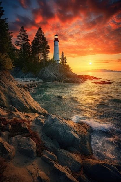 Premium Photo | Ocean lighthouse with sunset landscape