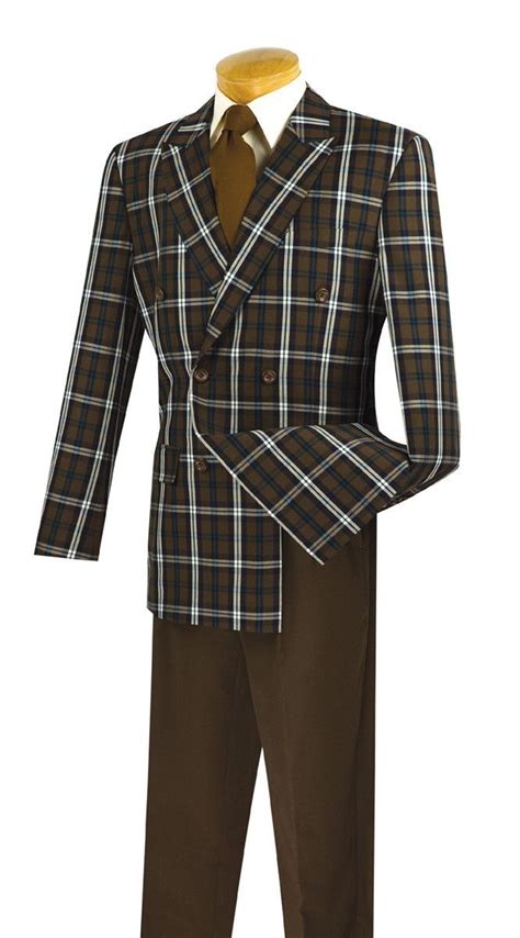 Brown Double Breasted Men S Classic Fit Suits Fancy Window Pane New