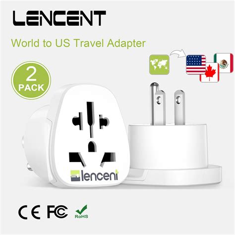 Lencent 2 Pcs World To Us Travel Adapter Overload Protection Convert World Plug To Us Grounded