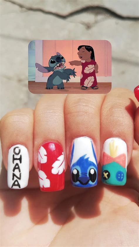 Uñas lilo y stitch Manicura de uñas Arte de uñas con puntos Arte