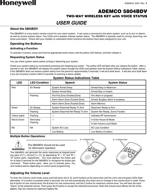 Honeywell Home Security System 5804bdv Users Manual K3636v3revaug