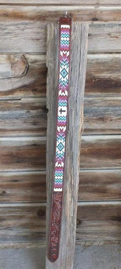 Leather Belt With Beaded Inset Etsy Nederland