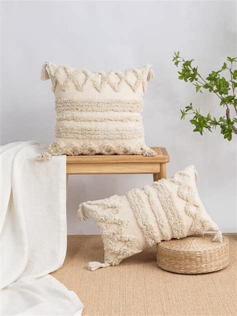 Pc Tufted Tassel Decor Cushion Cover Without Filler Boho Tufted