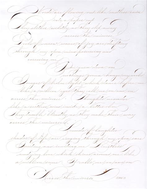 Across the Universe in spencerian script : Calligraphy