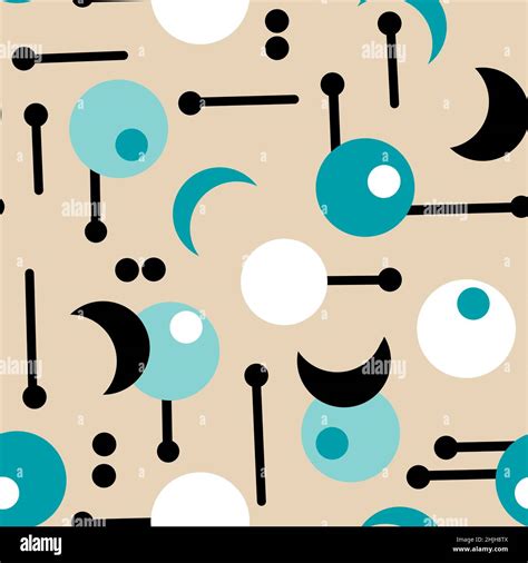 Seamless Hand Drawn Mid Century Modern Pattern In Beige Blue Turquoise