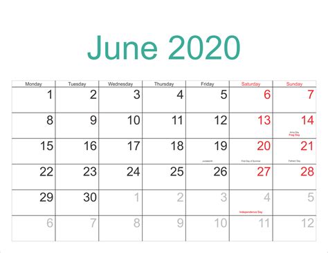 June 2020 Calendar Blank Printable Template Free Printable Blank