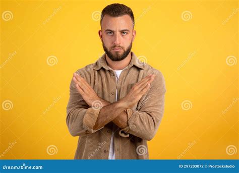 Confident Serious Strict Angry Millennial Caucasian Man Crossed Arms