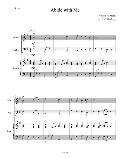 Abide With Me Violin And Cello Duet With Piano Accompaniment Arr B C Dockery Sheet Music