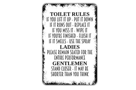 Toilet Rules Sign Funny Bathroom Metal Indoor Or Outdoor Wall Art Etsy